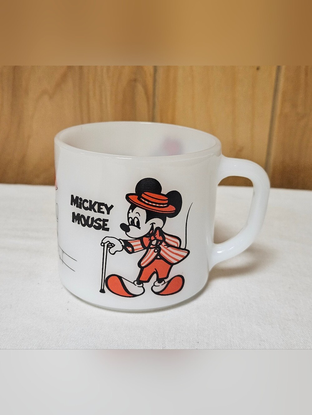Disney Mickey Mouse Coffee Mug Vintage 1970's Federal Milk Glass White 6oz.